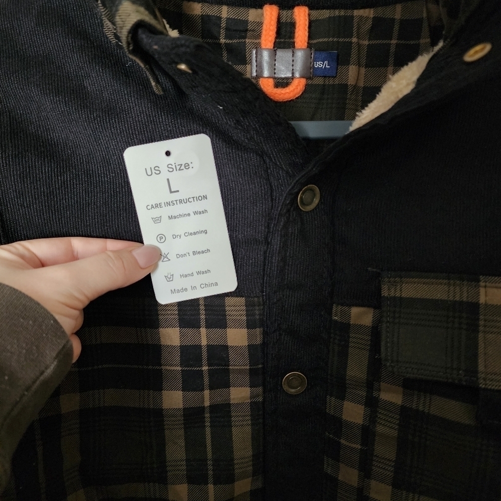 Haellun Men's Sherpa-Lined Flannel Shirt Jacket – Size L - Picture 5 of 7